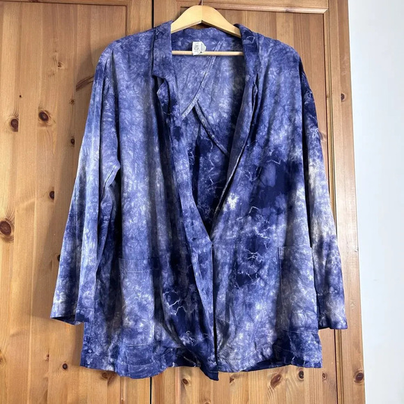 Anthropologie Amadi Hilde Shine Oversize Lightweight Tie Dye Linen Blazer Large - Picture 3 of 13